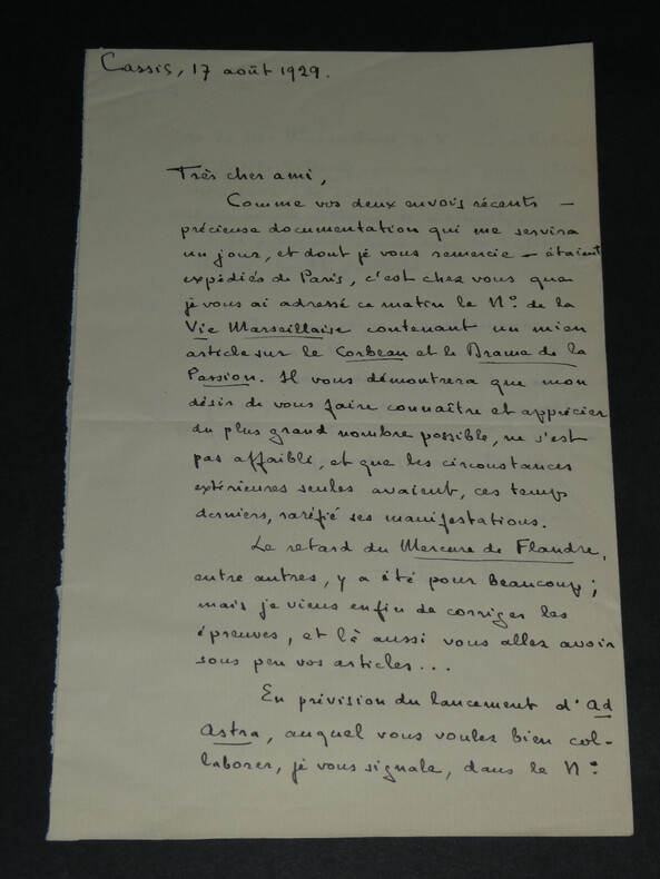 Th&eacute;o Varlet - Po&egrave;te - LETTRE AUTOGRAPHE SIGN&Eacute;E &Agrave; Armand GODOY - 1929. Th&eacute;o Varlet
