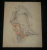 Dessin d'un homme au casque aill&eacute;. 