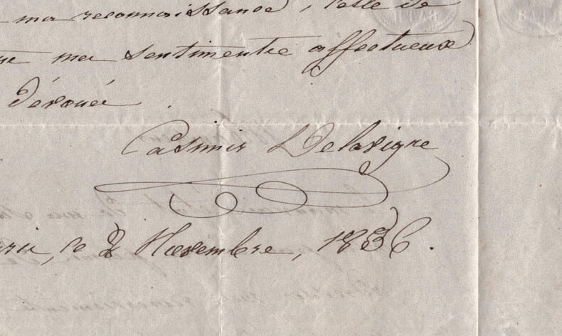 Casimir Delavigne - Lettre autographe sign&eacute;e &agrave; Mr Couturier de Vienne - 1836. Casimir Delavigne
