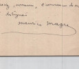 Maurice MAGRE Lettre autographe sign&eacute;e sur japon imp&eacute;rial 1 page. Maurice MAGRE