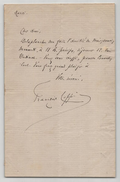 Fran&ccedil;ois Copp&eacute;e - Lettre autographe sign&eacute;e - "Pauvre convalescent". Fran&ccedil;ois Copp&eacute;e