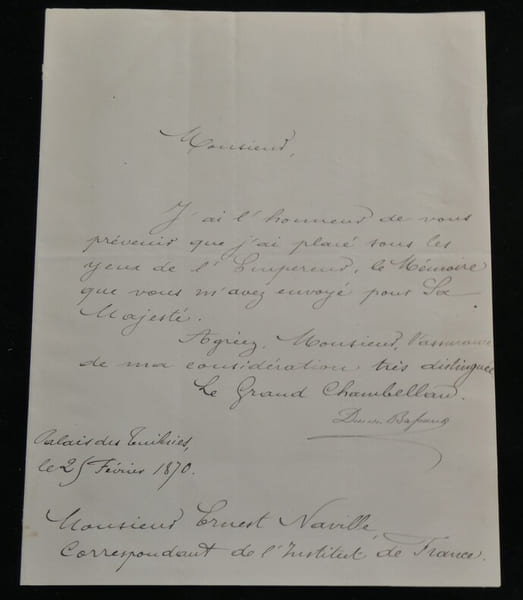 Duc de Bassano, Lettre autographe sign&eacute;e Transmission d'un m&eacute;moire &agrave; l'Empereur. Duc de Bassano Napol&eacute;on Joseph Hugues Maret