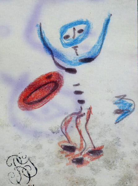 Dessin couleur, surr&eacute;aliste et art d&eacute;co, avec un tampon de collectionneur. 