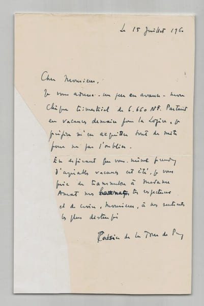 Patrice de La Tour du Pin - Lettre autographe sign&eacute;e - Vacances en Loz&egrave;re - 1960. Patrice de La Tour du Pin
