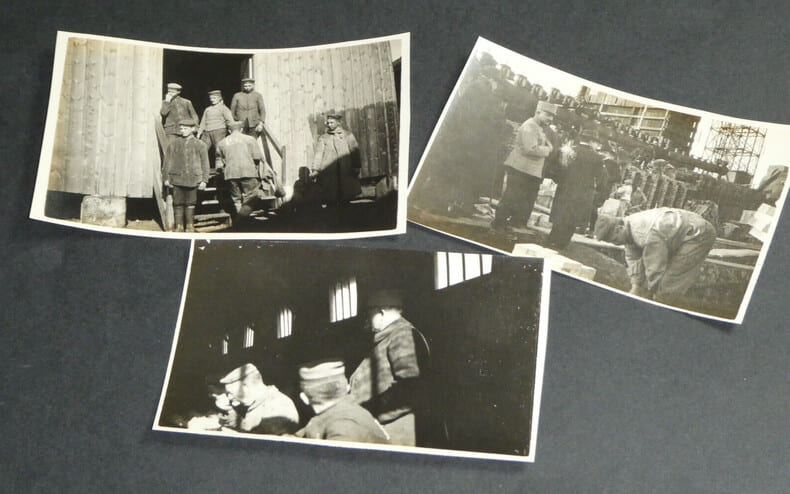 Lot de 3 photos - Baraquements des prisonniers Allemands &agrave; Pauillac GUERRE 14/18. 