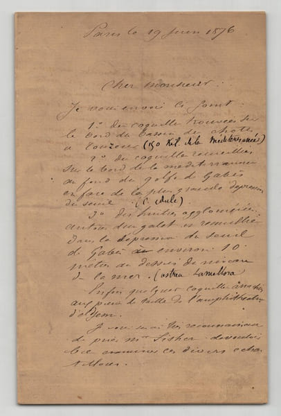 Fran&ccedil;ois &Eacute;lie Roudaire - Lettre autographe sign&eacute;e - Mer int&eacute;rieure Sahara - 1876. Fran&ccedil;ois &Eacute;lie Roudaire