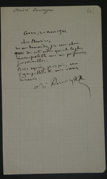 Andr&eacute; ROUVEYRE - Lettre Autographe Sign&eacute;e - "pr&eacute;f&eacute;rences personnelles" - 1941. Andr&eacute; Rouveyre