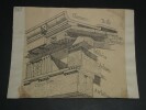 Dessin original sign&eacute; — Vue perspective de l'entablement en bois du temple d'H&eacute;ra &agrave; Olympie (Reconstitution hypoth&eacute;tique), vers 1930. Louis Henri ...