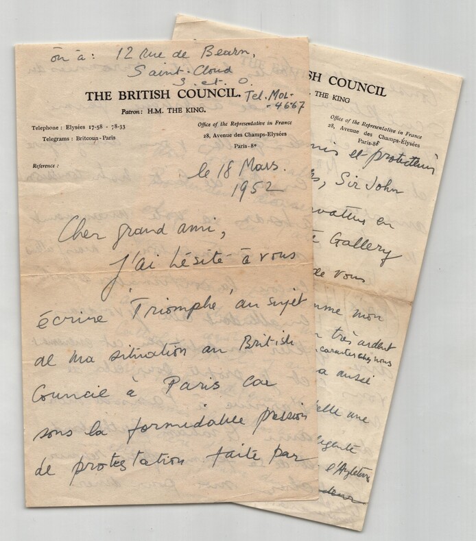 Frank McEwen - Lettre autographe sign&eacute;e - 1952. Frank McEwen