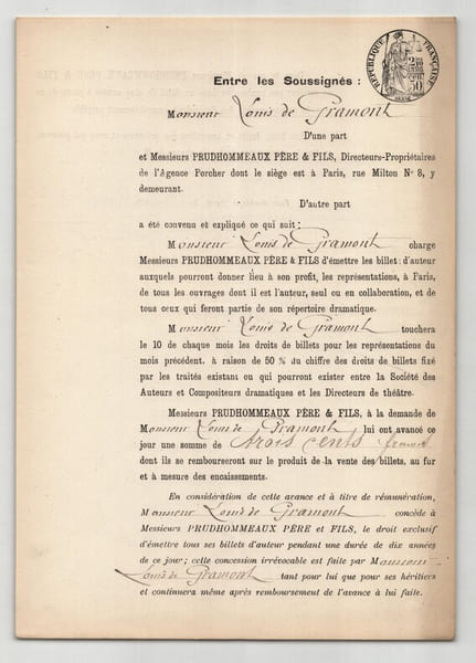 Pouvoir sign&eacute; par Louis de Gramont – Collection de 50 auteurs & musiciens. Louis de Gramont