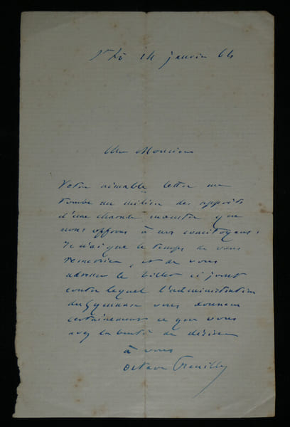 Octave Feuillet - Lettre autographe sign&eacute;e "Remerciements" 1864. Octave Feuillet