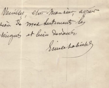 Émile Labiche - Lettre autographe signée sur son jeune compatriote Henri Leroy