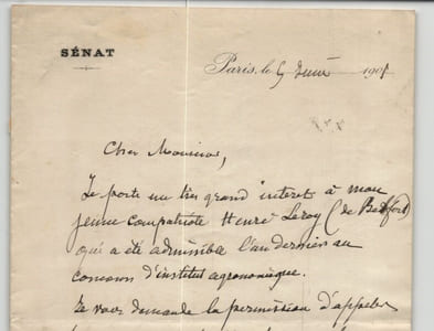 Émile Labiche - Lettre autographe signée sur son jeune compatriote Henri Leroy