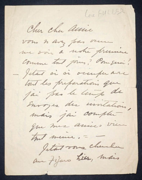 Lo&iuml;e FULLER Danseuse am&eacute;ricaine - LETTRE AUTOGRAPHE SIGN&Eacute;E 2 pages en "Fran&ccedil;ais". Lo&iuml;e FULLER