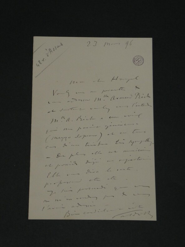 Emile Paladilhe - Lettre autographe sign&eacute;e adress&eacute;e &agrave; Heugel 1896. Emile Paladilhe