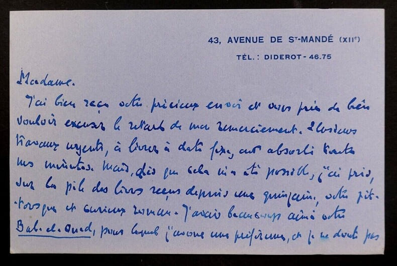 Andr&eacute; DUMAS - CARTE-LETTRE AUTOGRAPHE SIGN&Eacute;E. Andr&eacute; DUMAS