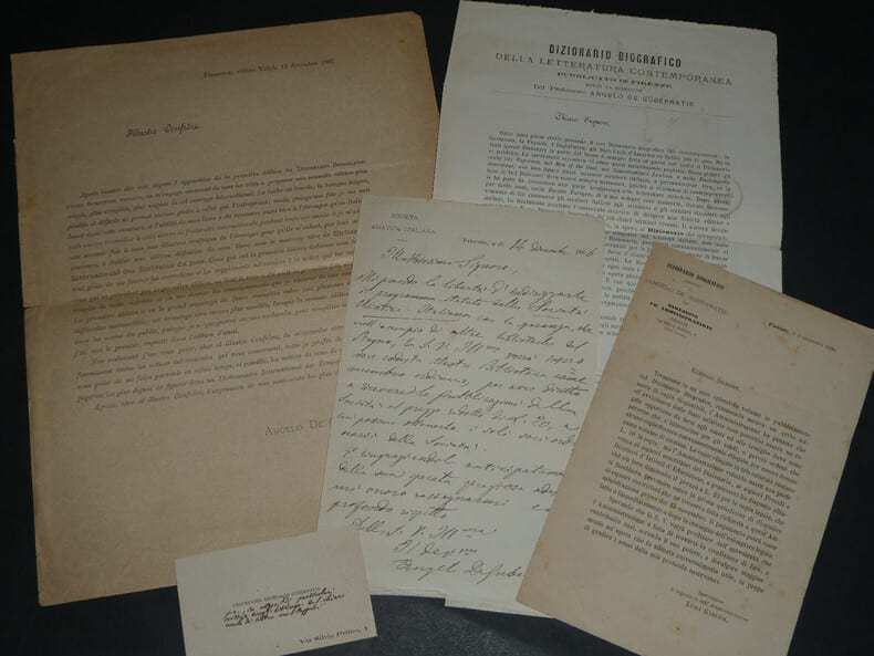 Angelo De Gubernatis - Lettre autographe sign&eacute;e et divers documents 1886. Angelo De Gubernatis