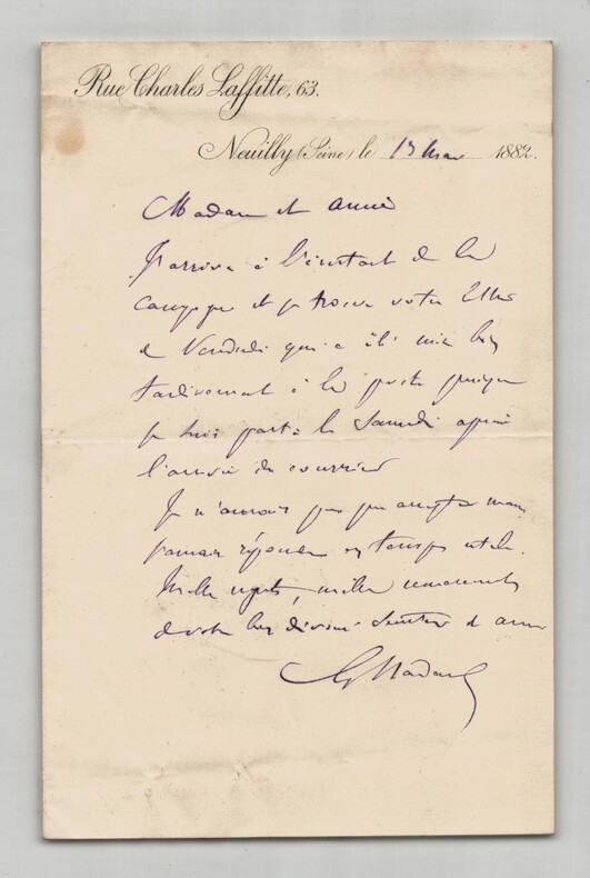 Gustave Nadaud - Lettre autographe sign&eacute;e - 1882. Gustave Nadaud