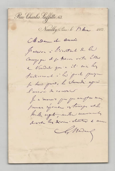 Gustave Nadaud - Lettre autographe sign&eacute;e - 1882. Gustave Nadaud