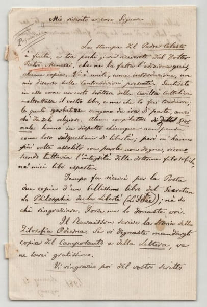 Augusto Conti, Philosophe - Belle lettre autographe sign&eacute;e - Libert&eacute;, foi etc. Augusto Conti