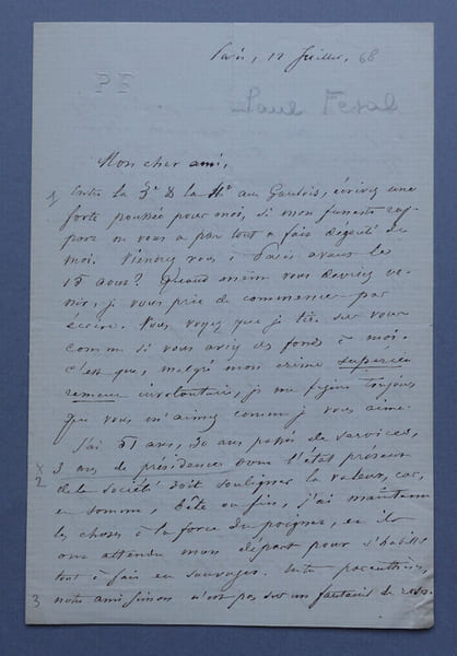 Paul F&Eacute;VAL - LETTRE AUTOGRAPHE SIGN&Eacute;E DE 3 PAGES A Edmond ABOUT, 1868. Paul F&Eacute;VAL