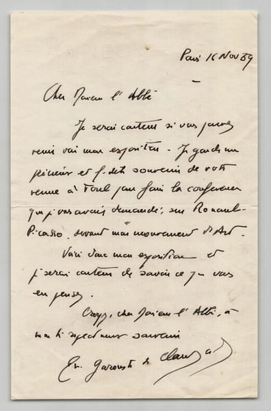 GAROUSTE DE CLAUZADE - Lettre autographe sign&eacute;e &agrave; Morel - Picasso Rouault - 1969. Philippe GAROUSTE DE CLAUZADE