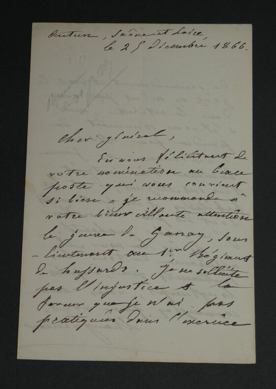 G&eacute;n&eacute;ral Nicolas CHANGARNIER - LETTRE AUTOGRAPHE SIGN&Eacute;E &Agrave; UN G&Eacute;N&Eacute;RAL - 1866. Nicolas CHANGARNIER