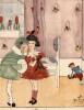 Petite aquarelle, 2 petites filles jouent et punissent un jouet 1916. 