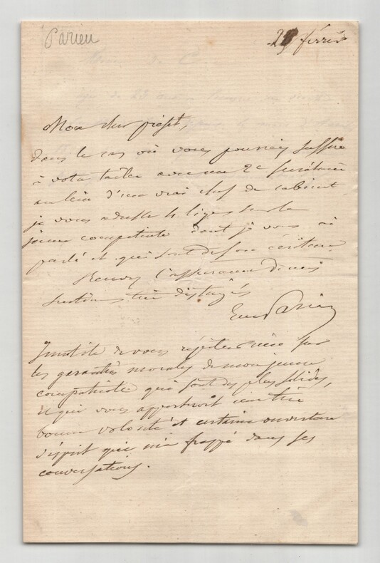 F&eacute;lix Esquirou de Parieu - Lettre autographe sign&eacute;e au pr&eacute;fet de recommandation. F&eacute;lix Esquirou de Parieu