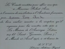 Robert ARON - Carton d'invitation &agrave; la r&eacute;ception donn&eacute;e &agrave; l'occasion de son &eacute;lection &agrave; l'Acad&eacute;mie fran&ccedil;aise, 15 avril 1975. Robert ARON