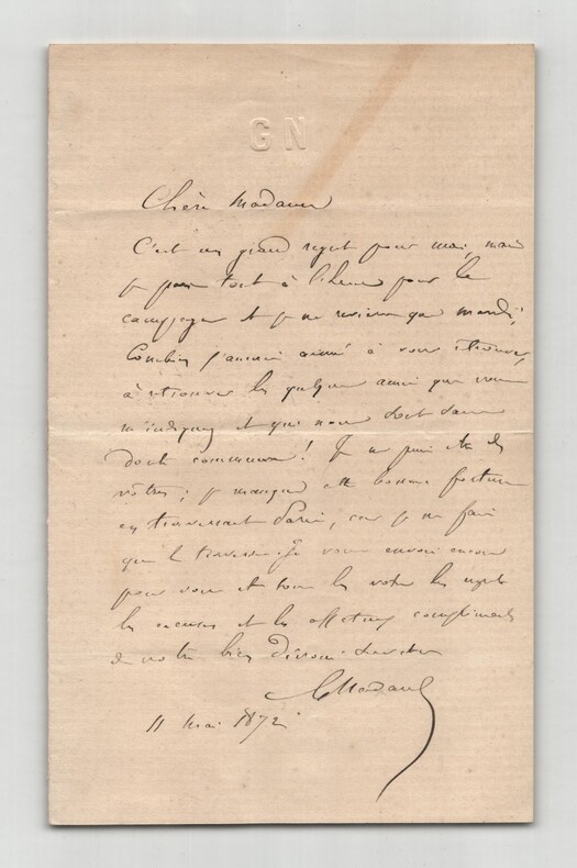 Gustave Nadaud - Lettre autographe sign&eacute;e - 1872. Gustave Nadaud