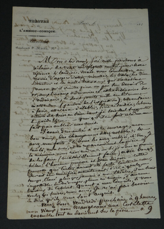 Antony B&Eacute;RAUD chansonnier - LETTRE AUTOGRAPHE SIGN&Eacute;E &Agrave; Mr COMMERSON - 3 pages. Antony B&eacute;raud