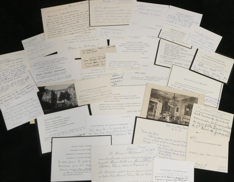 Ensemble 35 Cartes autographes sign&eacute;es de remerciements & invitation &agrave; Blondel. Jules Fran&ccedil;ois Blondel