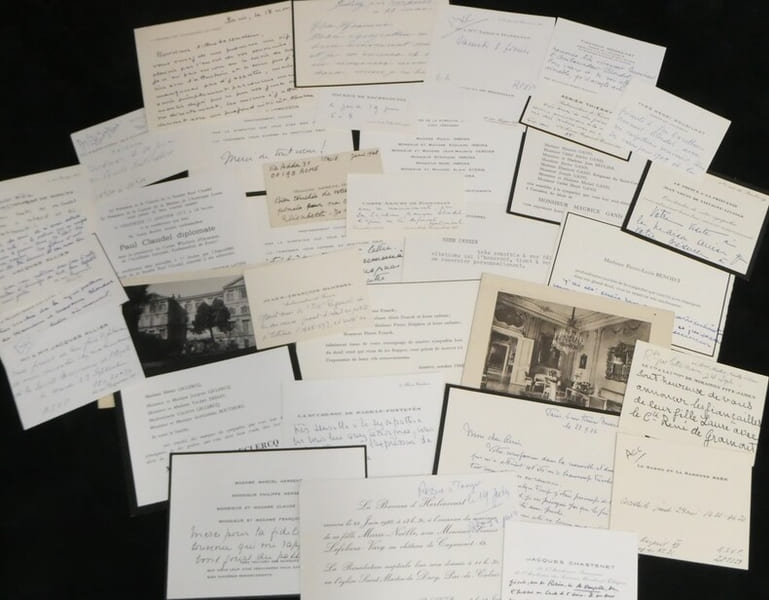 Ensemble 35 Cartes autographes sign&eacute;es de remerciements & invitation &agrave; Blondel. Jules Fran&ccedil;ois Blondel
