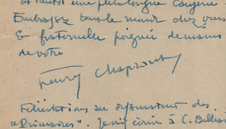 Henry Chapront - Fragment de lettre autographe sign&eacute;e "son &eacute;clat tapageur". Henry Chapront