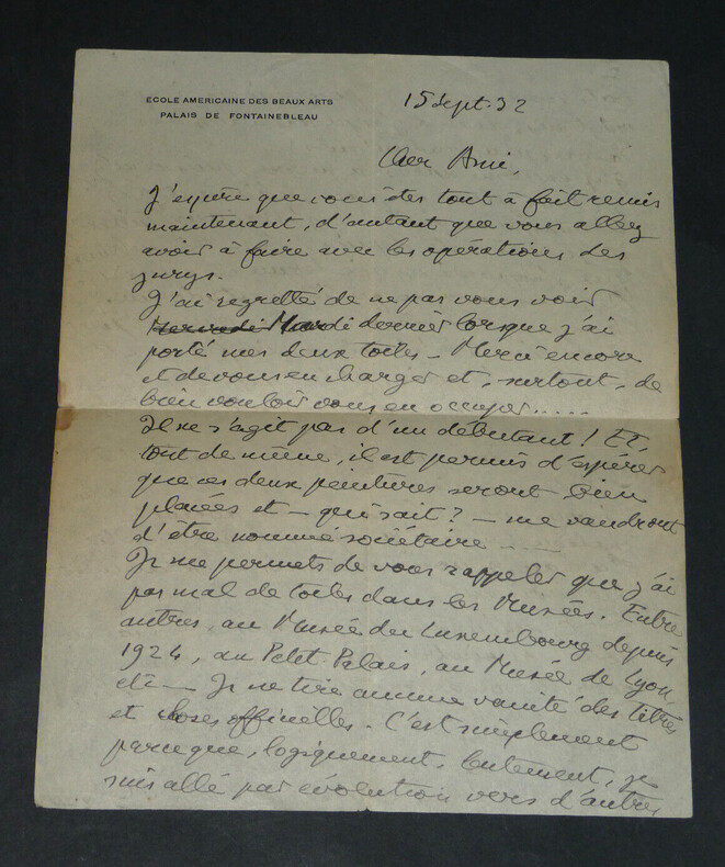 Andr&eacute; STRAUSS - Peintre - LETTRE AUTOGRAPHE SIGN&Eacute;E - "l'&eacute;curie &agrave; girafes" - 1932. Andr&eacute; STRAUSS