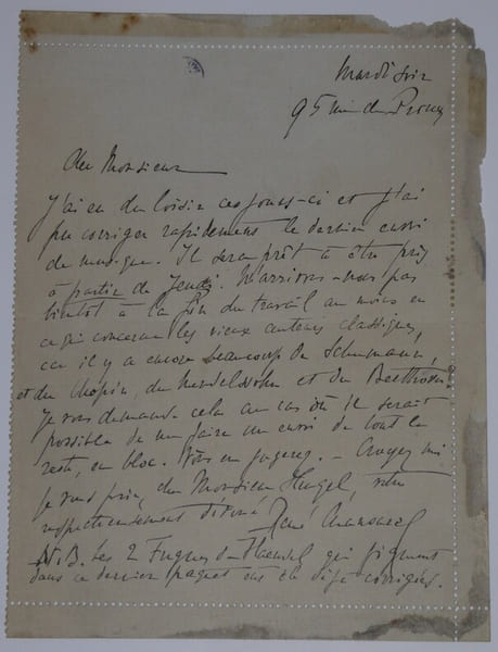 CHANSAREL Andr&eacute; - CARTE LETTRE AUTOGRAPHE SIGNEE &Agrave; Henri HEUGEL, PARIS 1905. Ren&eacute; Chansarel