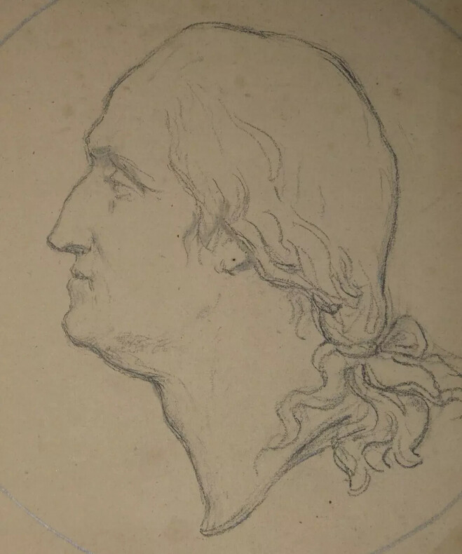 Dessin au crayon - Profil d'homme - sign&eacute; Pierre Brisset - XIX&egrave;me. Pierre Brisset