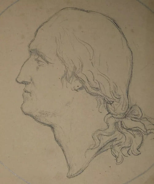 Dessin au crayon - Profil d'homme - sign&eacute; Pierre Brisset - XIX&egrave;me. Pierre Brisset
