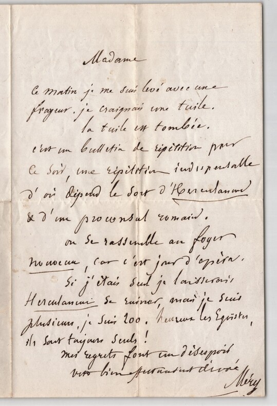 Fran&ccedil;ois Joseph M&eacute;ry - LETTRE AUTOGRAPHE SIGN&Eacute;E "Herculanum". Fran&ccedil;ois Joseph M&eacute;ry