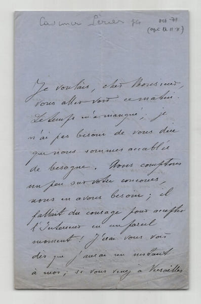 Jean Casimir-Perier - Lettre autographe sign&eacute;e sur charges gouvernementales 1893. Jean Casimir-Perier