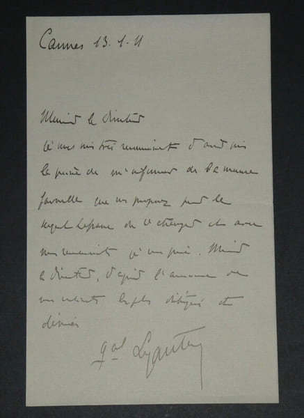 Mar&eacute;chal LYAUTEY - Lettre Autographe Sign&eacute;e de remerciement, 1911. Hubert LYAUTEY