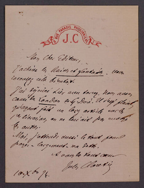 Jules CLARETIE, Romancier - LETTRE AUTOGRAPHE SIGN&Eacute;E. Jules CLARETIE