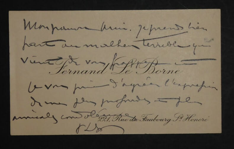 Fernand LE BORNE - Carte de visite autographe sign&eacute;e - Condol&eacute;ances. Fernand Le Borne