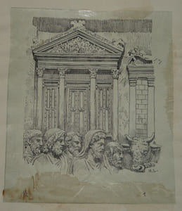 Le Temple de Jupiter Capitolin - Dessin original signé - Encre vers 1930