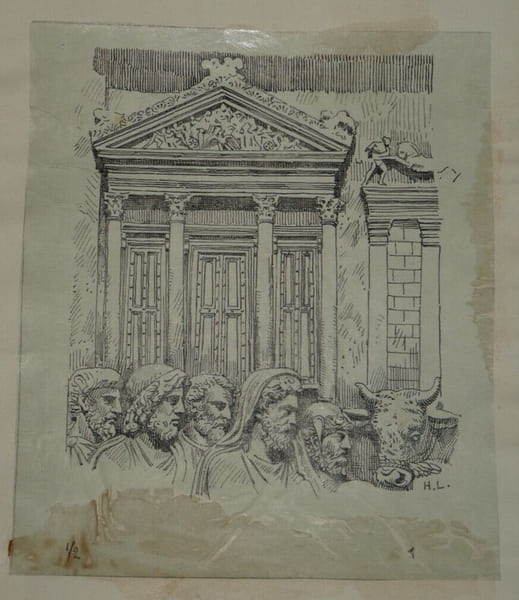 Le Temple de Jupiter Capitolin - Dessin original sign&eacute; - Encre vers 1930. Louis Henri Laffill&eacute;e