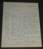 Claude FARR&Egrave;RE Lettre autographe sign&eacute;e 1 page "vous aviez &agrave; peine t&eacute;l&eacute;phon&eacute;". Claude FARR&Egrave;RE