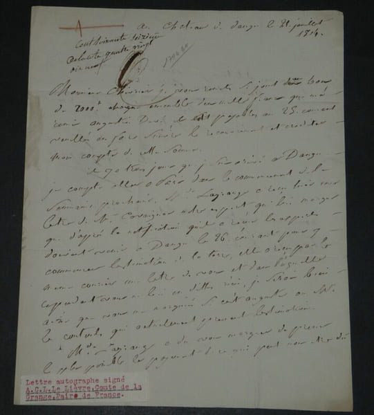 Comte Joseph Lagrange - Lettre autographe sign&eacute;e &agrave; Monsieur [Chevrier], Notaire. Joseph Lagrange