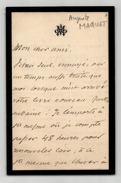 Auguste Maquet - Lettre autographe sign&eacute;e "un temps aussi triste que moi" 1880. Auguste Maquet
