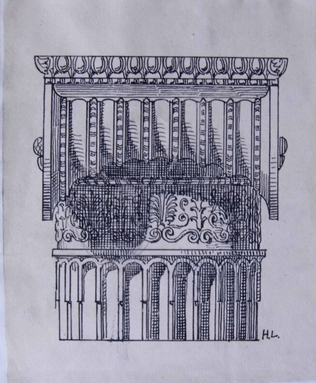 Colonne, chapiteau et ordre ionique - Dessin original sign&eacute;. Louis Henri Laffill&eacute;e
